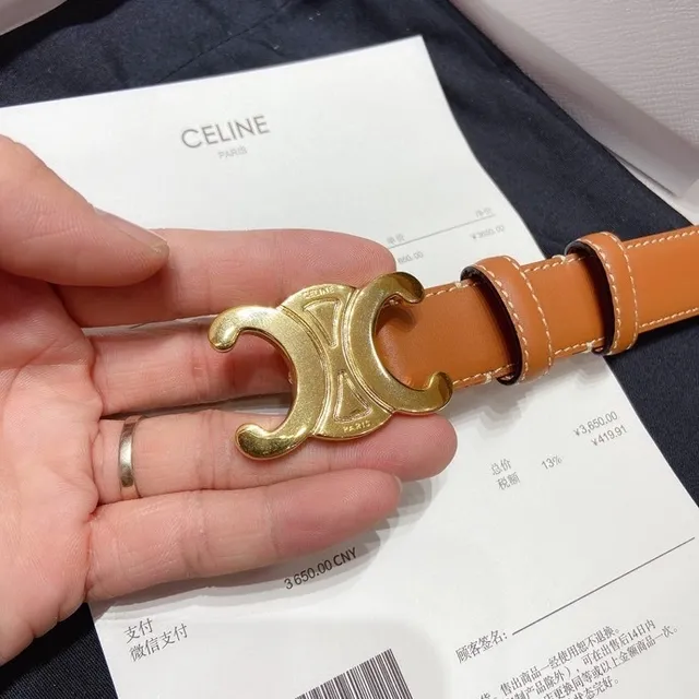 Celine Triomphe Belt Tan Leather Gold-Tone Buckle Leather Belt 7