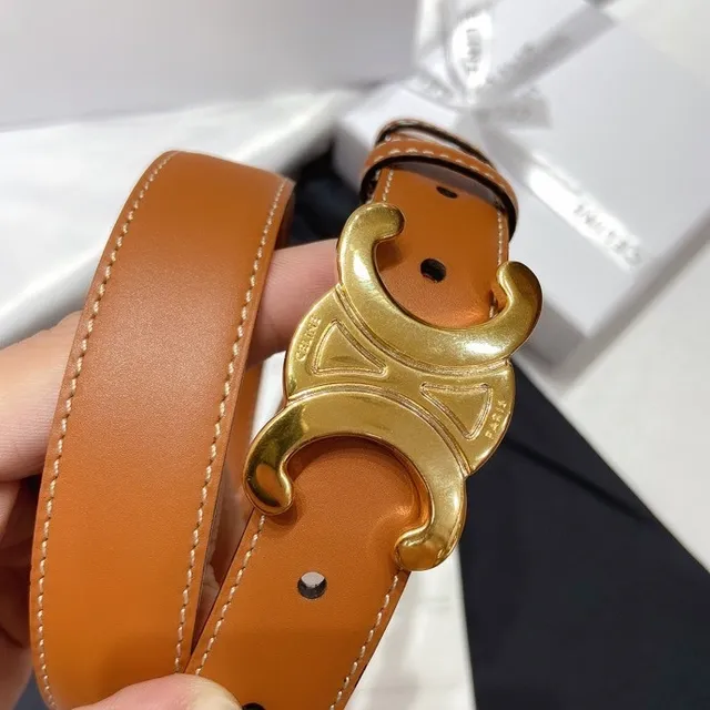 Celine Triomphe Belt Tan Leather Gold-Tone Buckle Leather Belt 8