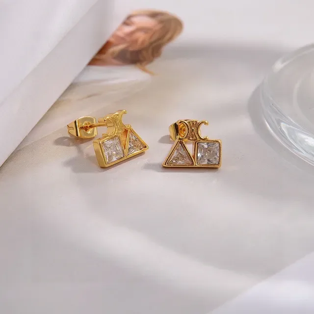 Celine Triomphe Boucles d'Oreilles à Cristal Géométrique Doré 2