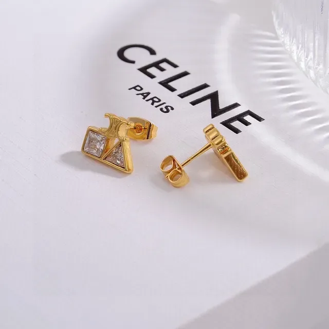Celine Triomphe Boucles d'Oreilles à Cristal Géométrique Doré 3