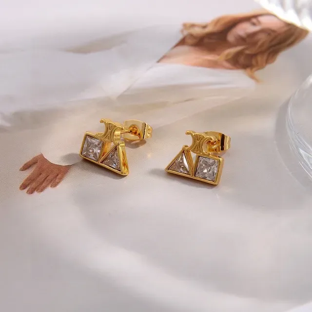 Celine Triomphe Boucles d'Oreilles à Cristal Géométrique Doré 4