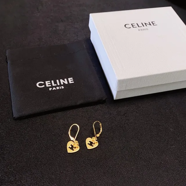 Celine Triomphe أقراط ذهبية سوداء بتصميم قلب 2