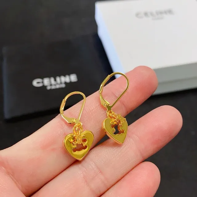 Celine Triomphe أقراط ذهبية سوداء بتصميم قلب 3