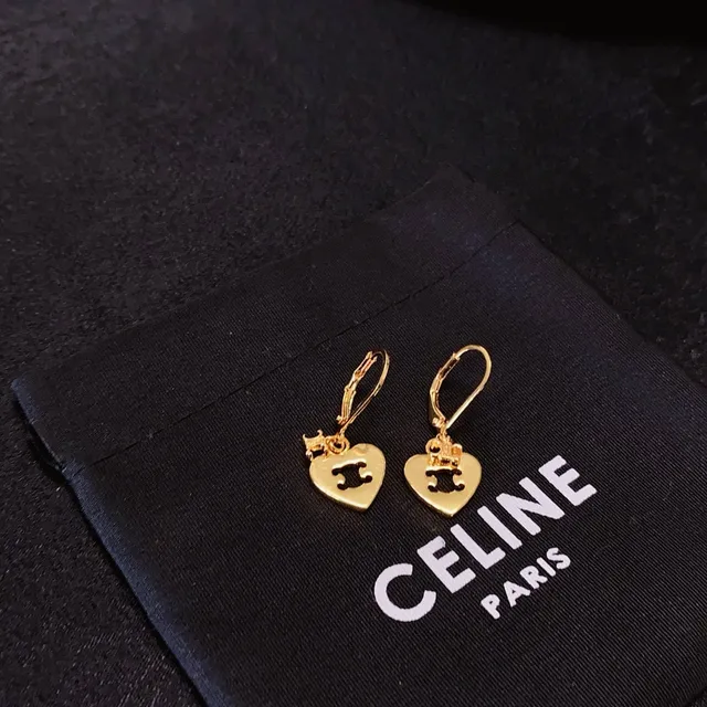 Celine Triomphe أقراط ذهبية سوداء بتصميم قلب 5