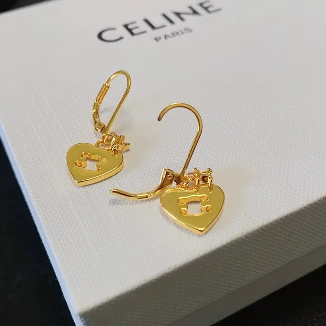 Celine Triomphe أقراط ذهبية سوداء بتصميم قلب 6