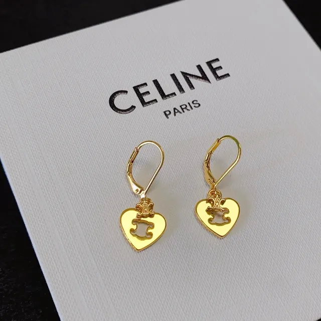 Celine Triomphe أقراط ذهبية سوداء بتصميم قلب 7