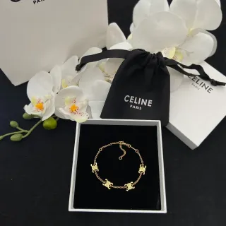 Celine Triomphe Gold-Tone Logo Motif Chain Bracelet