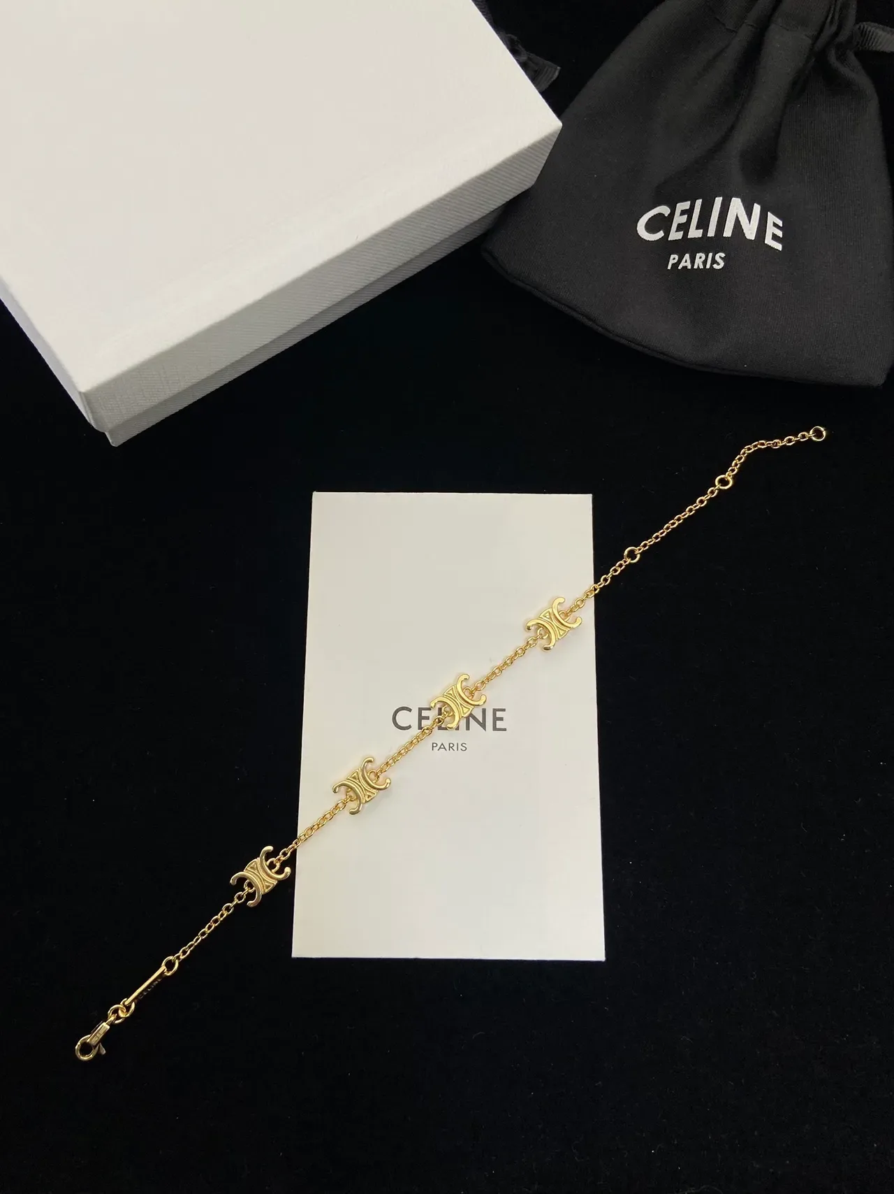 Celine Triomphe سوار سلسلة نموذج لوغو بلون ذهبي 6
