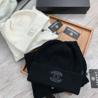 Chanel Black Beige Knitted Folded Cuff Beanie