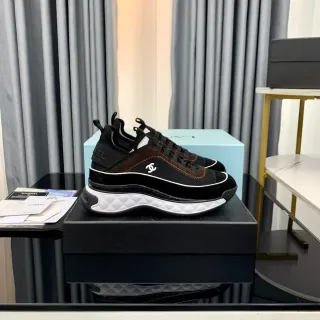 Chanel Black Brown Quilted White Midsole Mesh And Suede Upper Chunky Sneakers