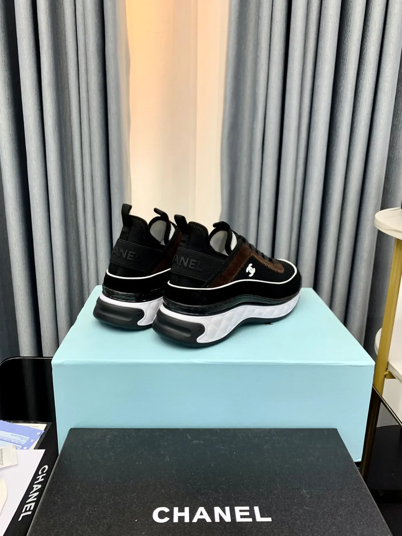 Chanel Black Brown Quilted White Midsole Mesh And Suede Upper Chunky Sneakers 3