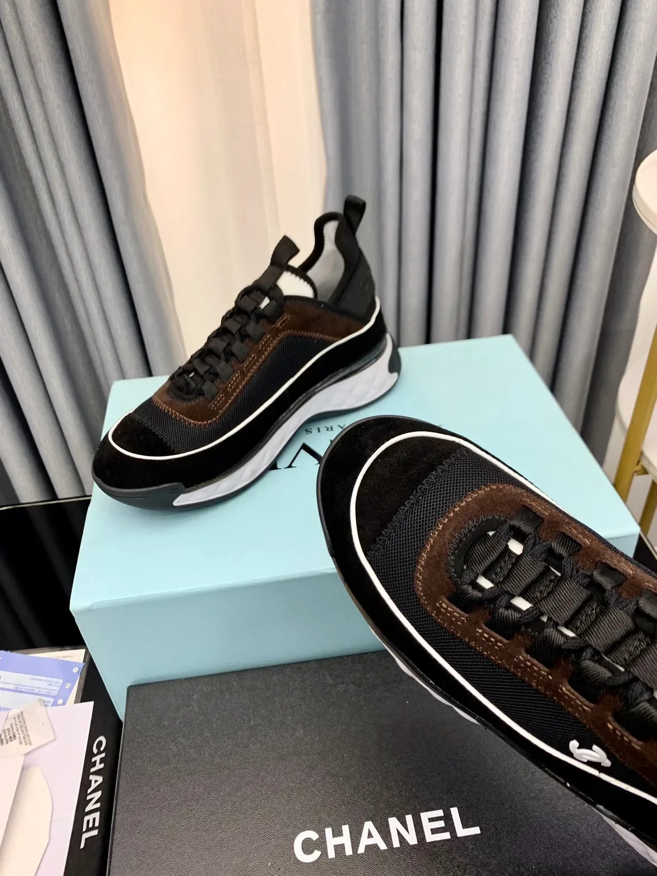 Chanel Black Brown Quilted White Midsole Mesh And Suede Upper Chunky Sneakers 4