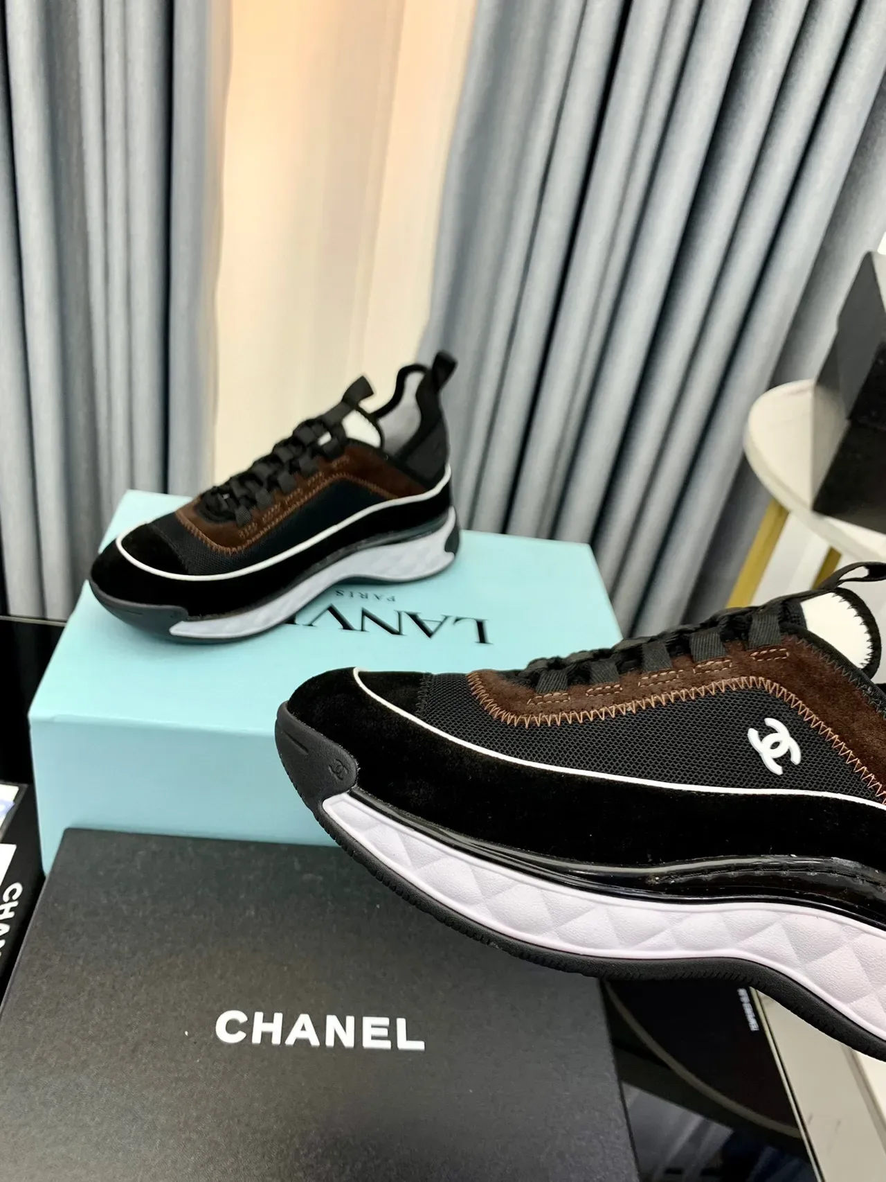 Chanel Black Brown Quilted White Midsole Mesh And Suede Upper Chunky Sneakers 5