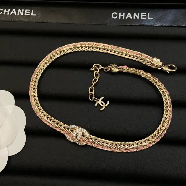 Chanel Camellia 金粉 编织链 编织点缀 项链 4