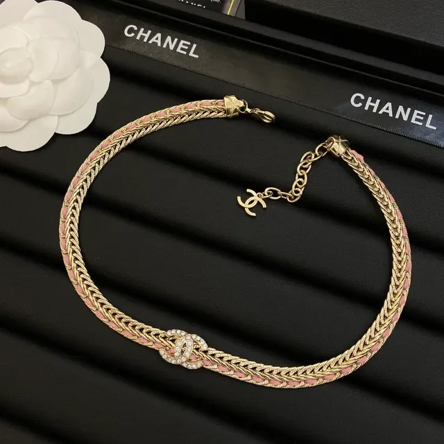 Chanel Camellia 金粉 编织链 编织点缀 项链 7