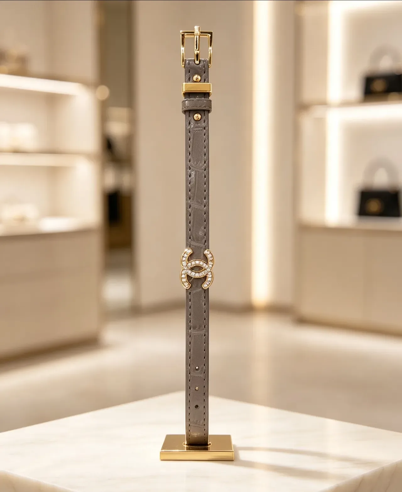 Chanel CC Belt أسود ذهبي حزام ضيق مزين بالكريستال إبزيم جلد 2