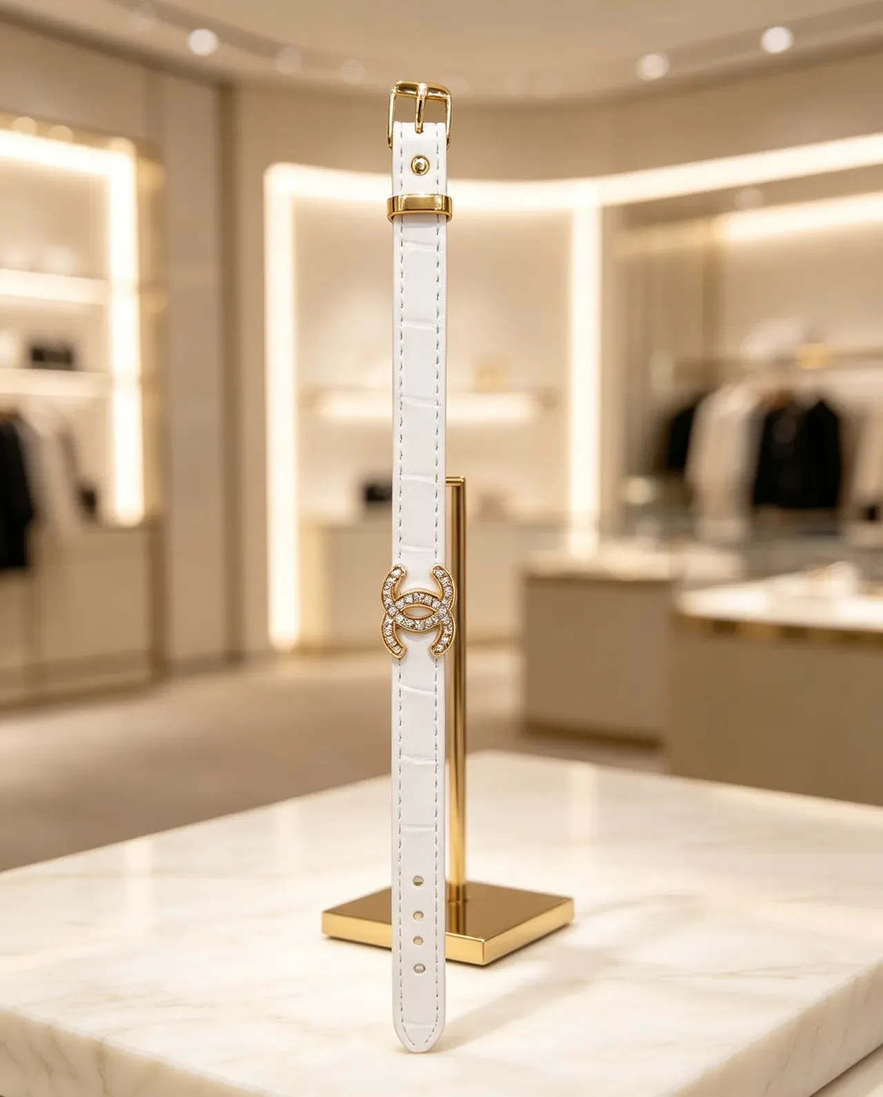 Chanel CC Belt أسود ذهبي حزام ضيق مزين بالكريستال إبزيم جلد 9