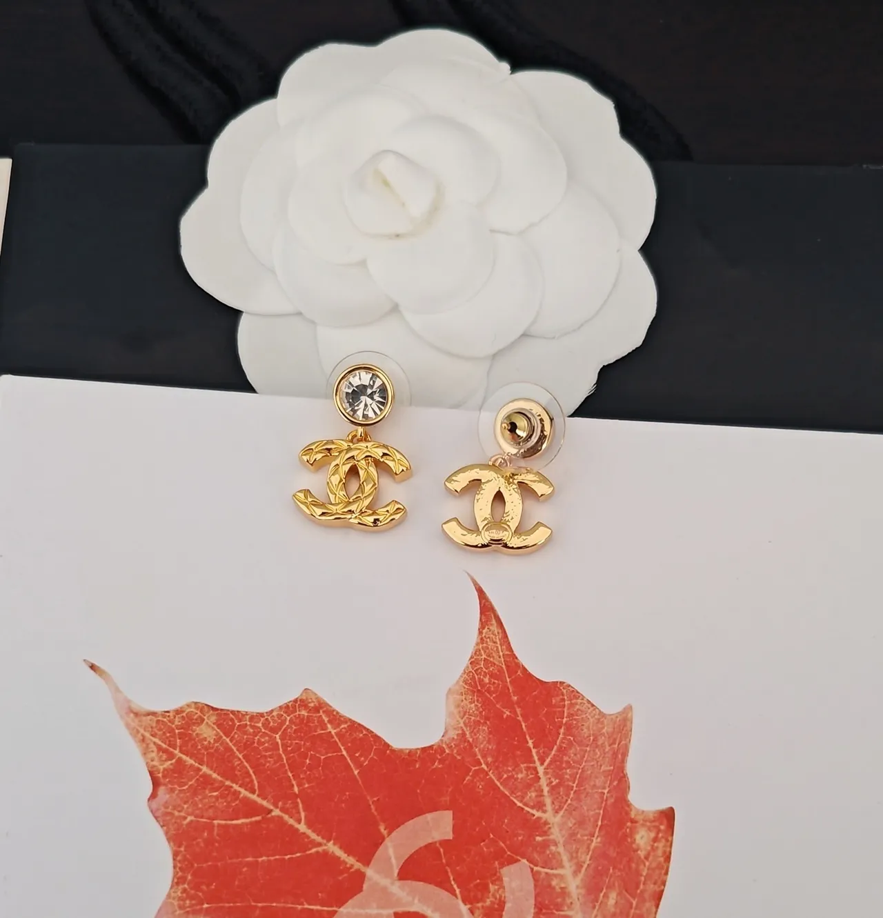 Chanel CC Drop Gold Black Crystal-Studded Earrings 3