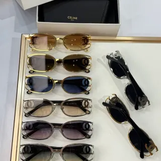 Chanel CC-Frame ذهبي أسود بيضاوي معدني مكशوف مفصلة براغي نظارات شمسية