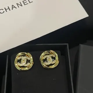 Chanel CC Pendientes Cristal Pavé Transparente Dorado