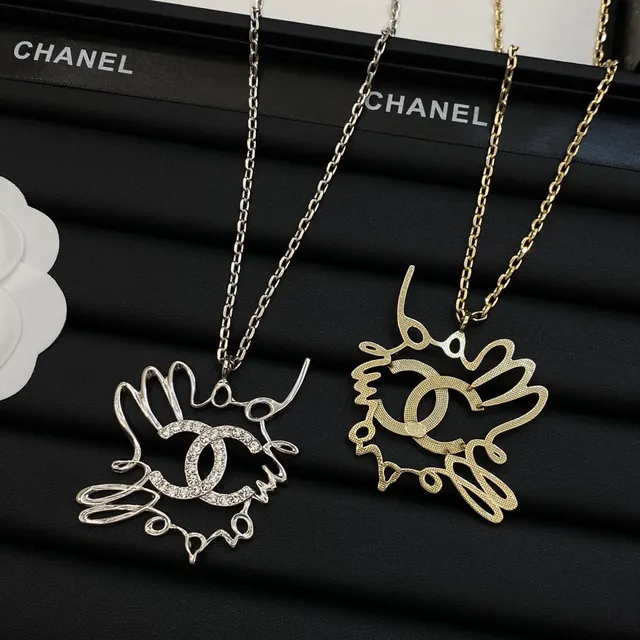 Chanel CC Sketch Silver Gold Abstract Pendant Pavé-Set Interlocking Logo Necklace 6