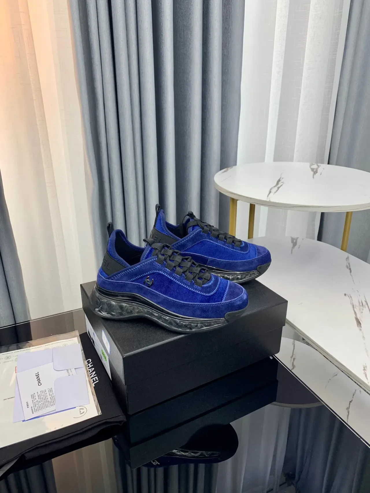 Chanel Cloud Blue daim semelle transparente chunky sneakers 3