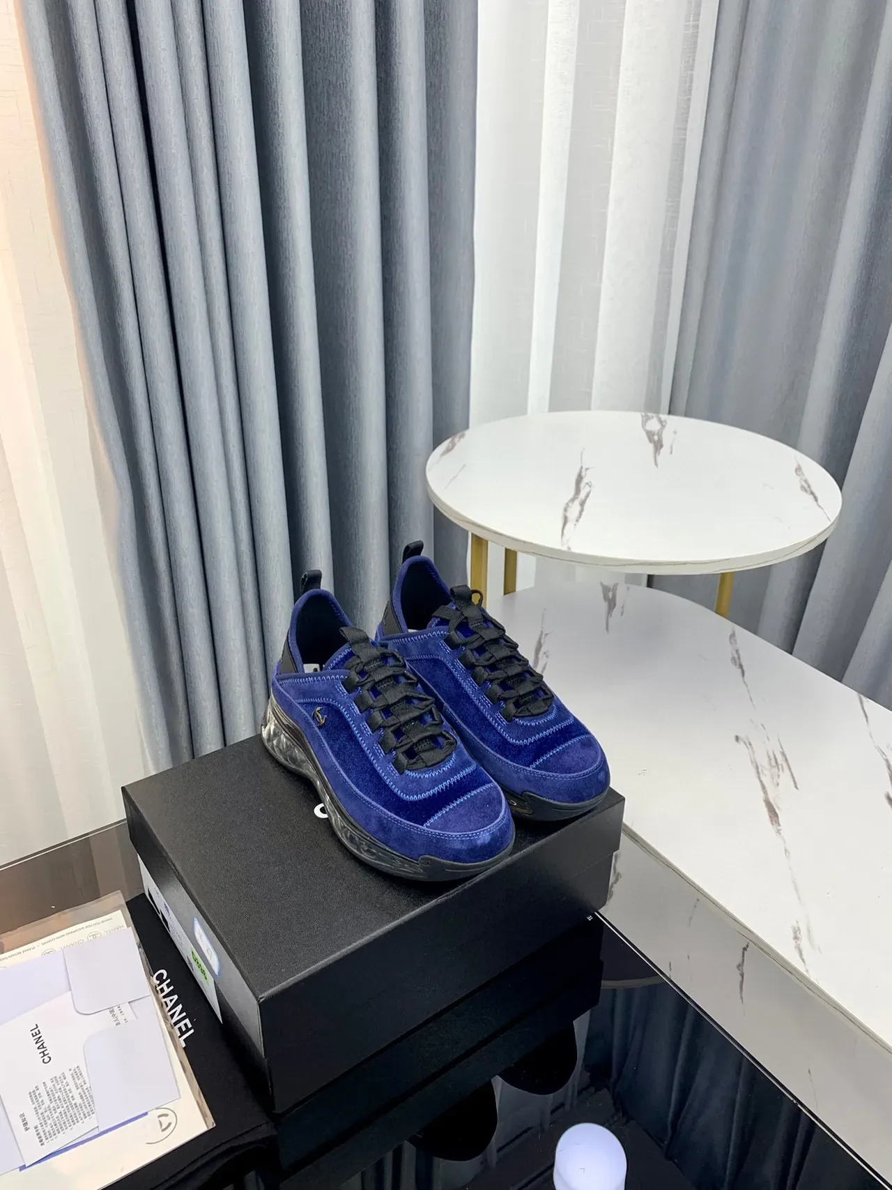 Chanel Cloud Blue daim semelle transparente chunky sneakers 5
