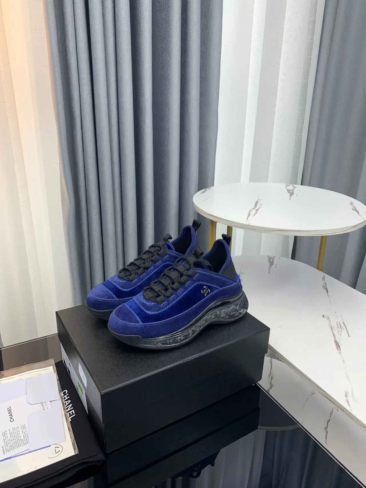 Chanel Cloud Blue daim semelle transparente chunky sneakers 6