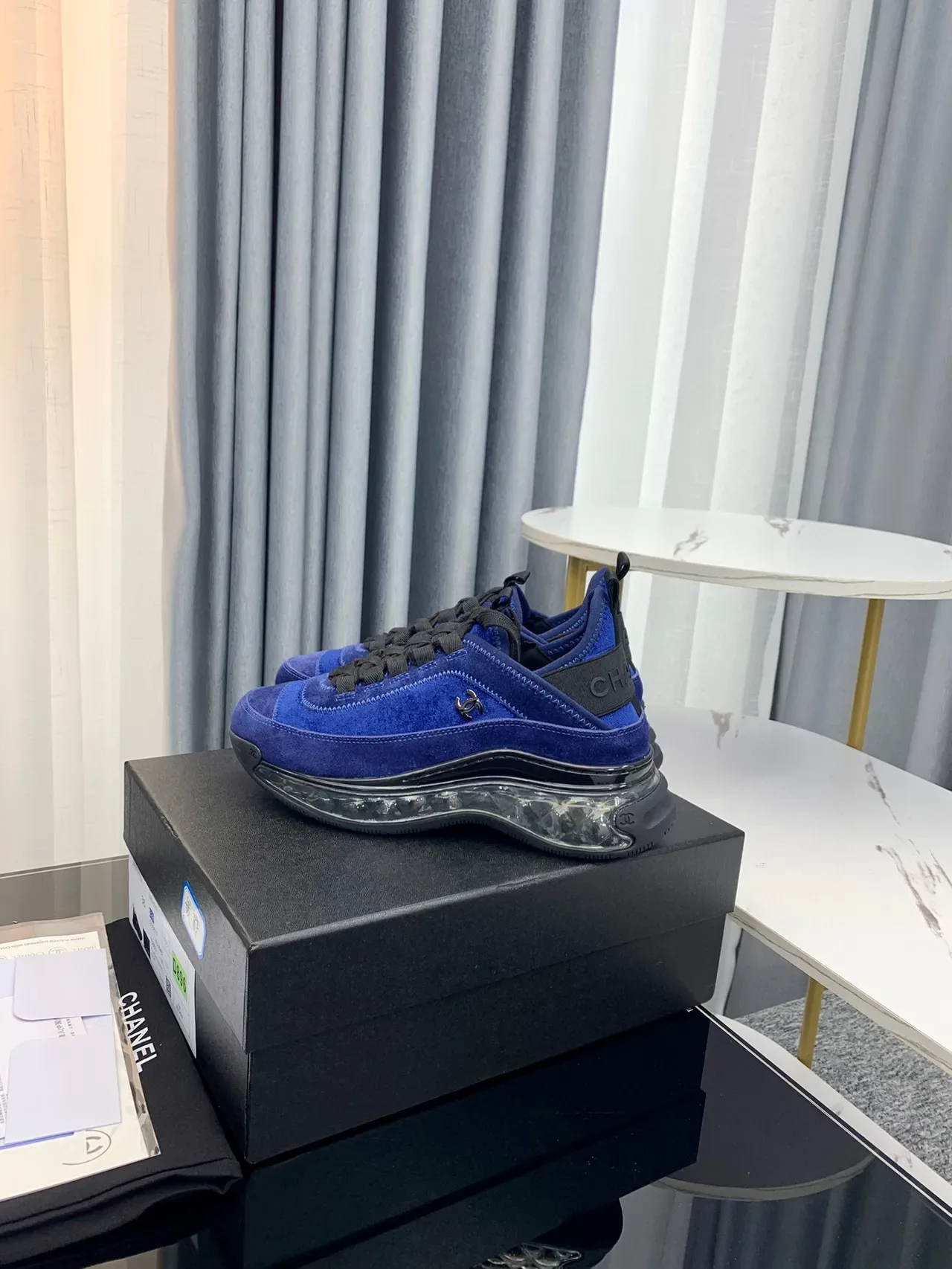 Chanel Cloud Blue daim semelle transparente chunky sneakers 7