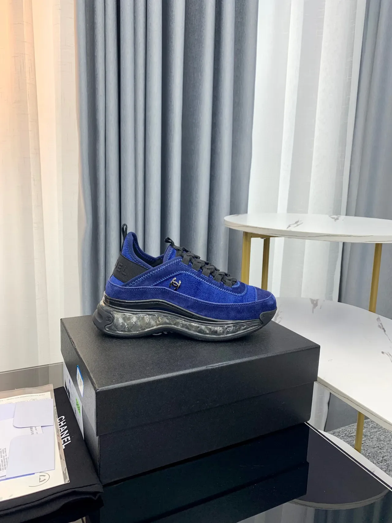 Chanel Cloud Blue daim semelle transparente chunky sneakers 8