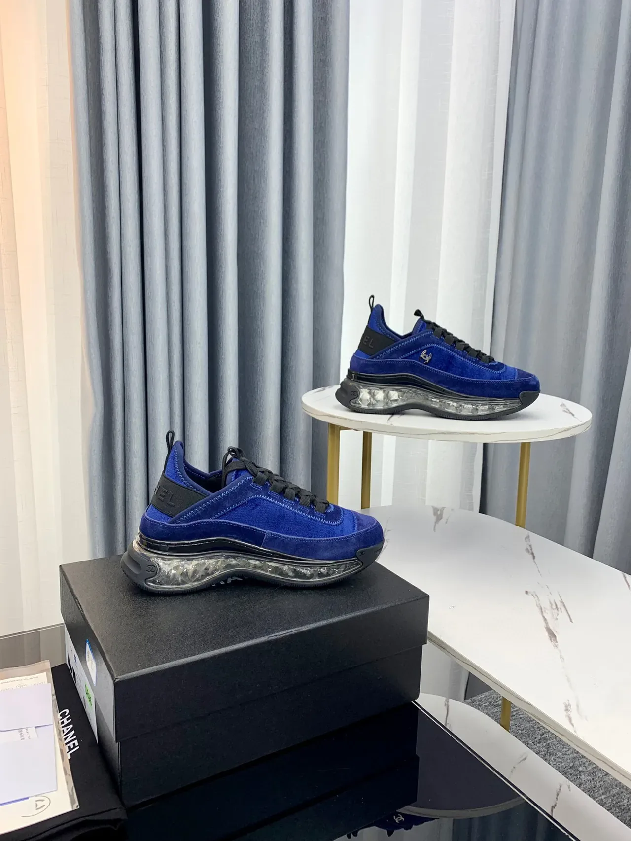 Chanel Cloud Blue daim semelle transparente chunky sneakers 9