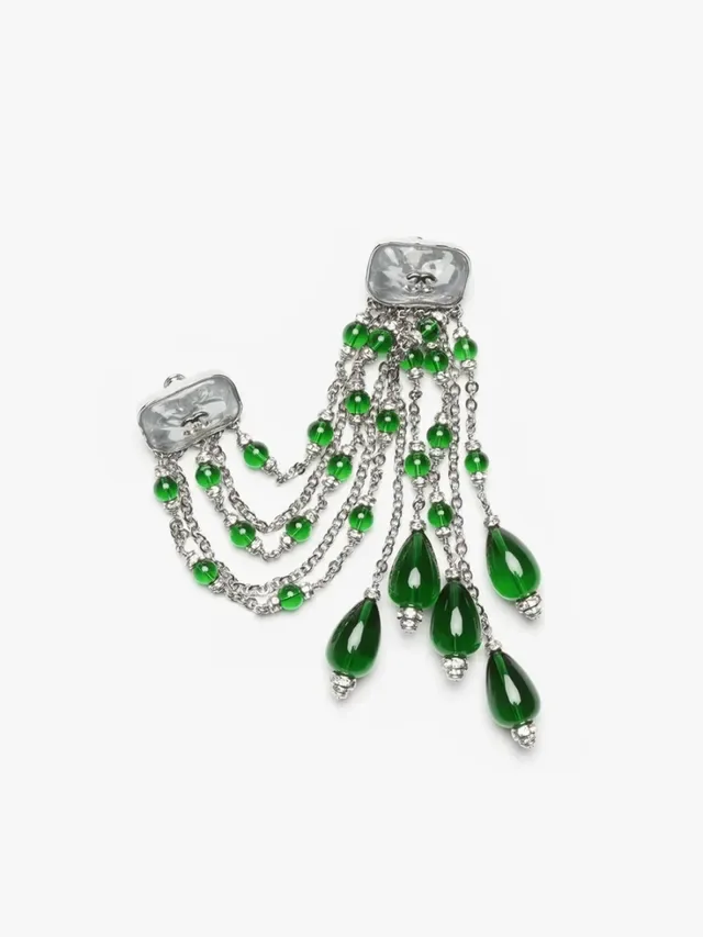 Chanel Green Bead Fringe Earrings 9