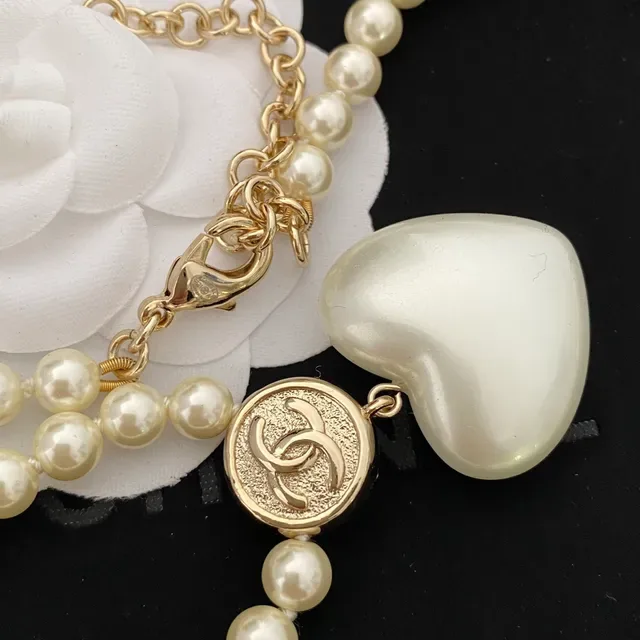 Chanel Pearl Double-Strand Heart Pendant Necklace 5
