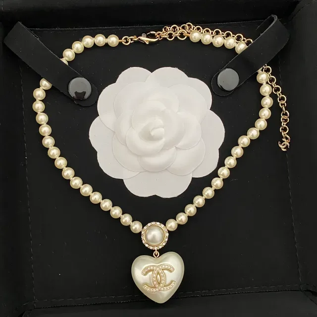 Chanel Pearl Double-Strand Heart Pendant Necklace 9