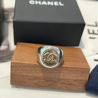 Chanel Bague Signet Argent et Or Logo