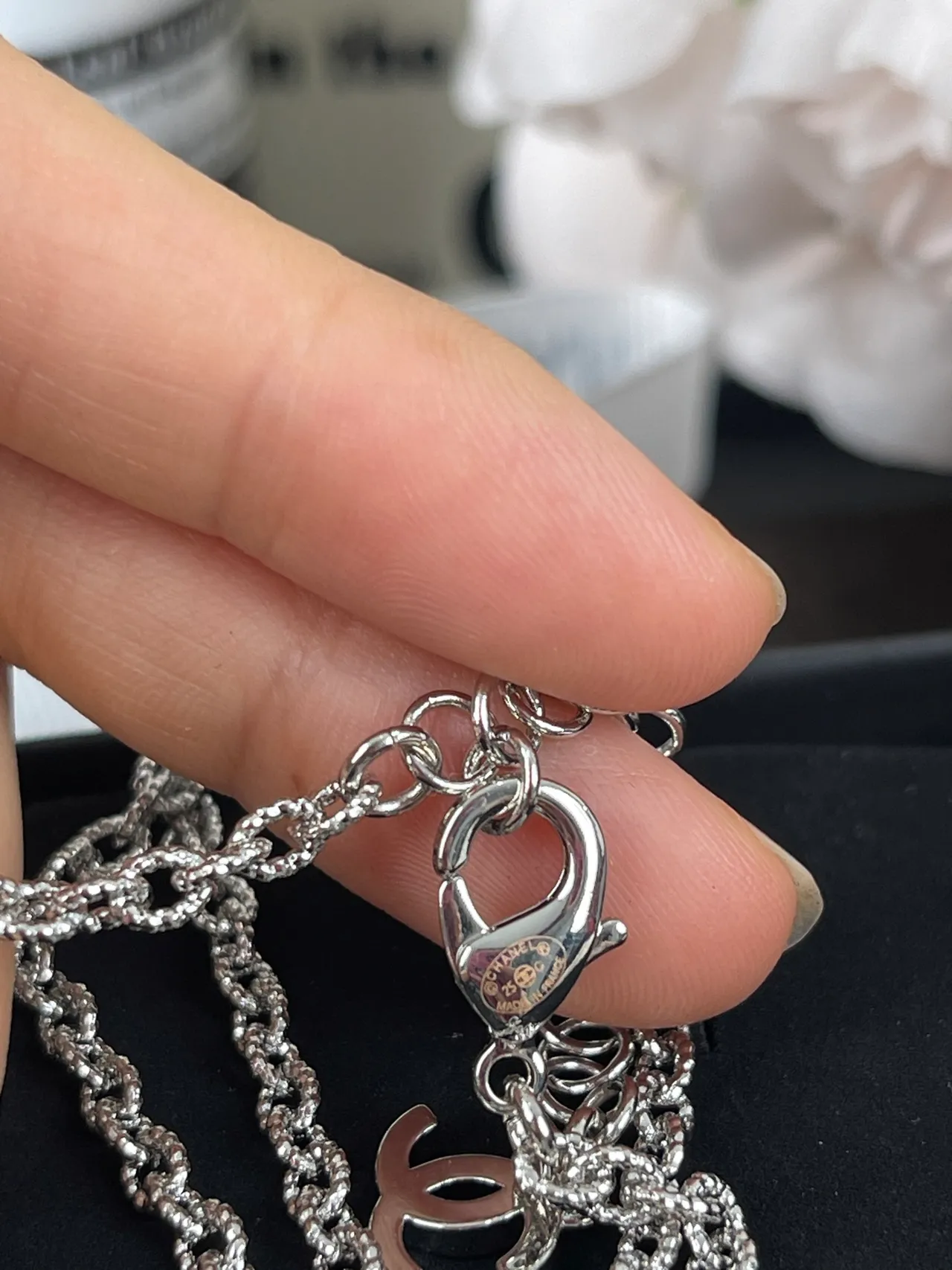 Chanel Silver Black Curb Chain Crystal-Encrusted Halo Necklace 2