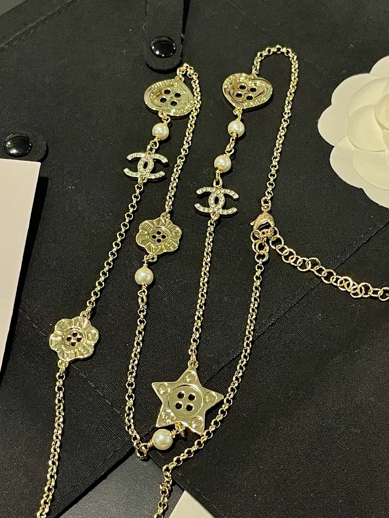 Chanel Silver White Long Chain Pearl Accents Necklace 6
