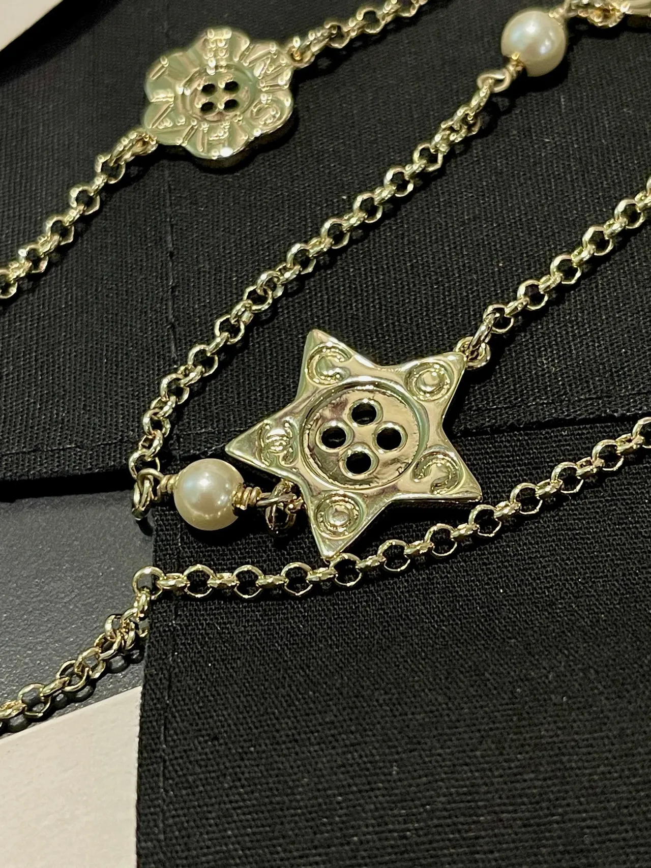 Chanel Silver White Long Chain Pearl Accents Necklace 7
