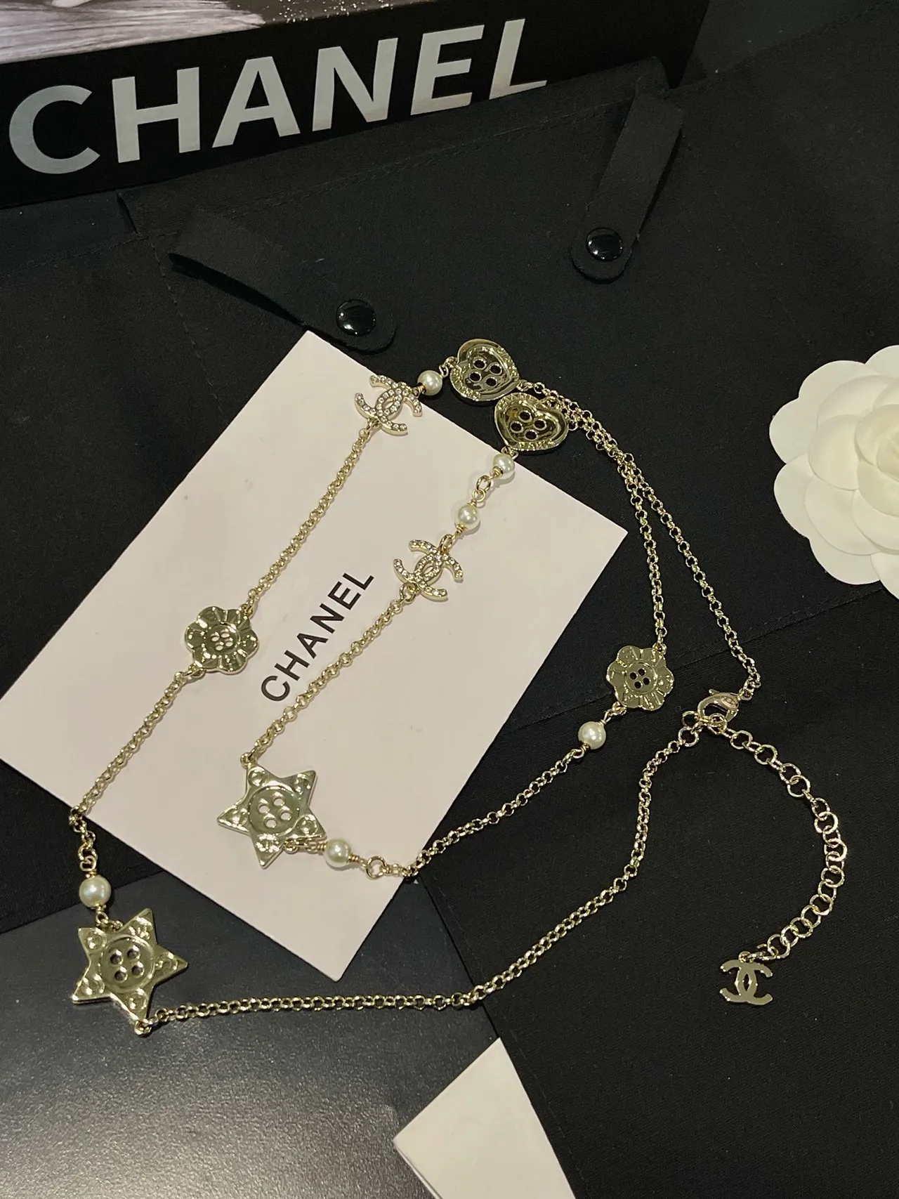 Chanel Silver White Long Chain Pearl Accents Necklace 9