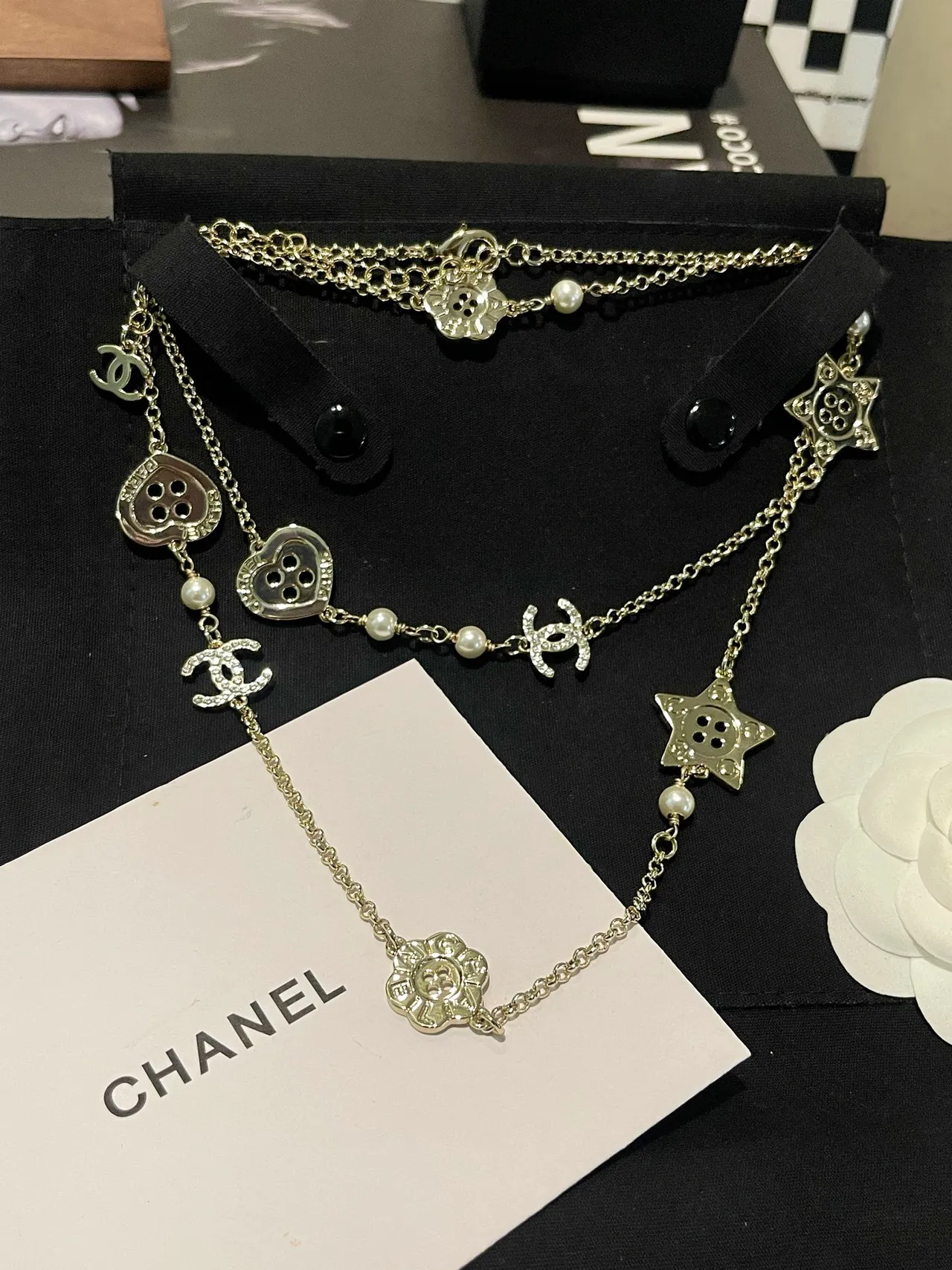 Chanel Silver White Long Chain Pearl Accents Necklace 10