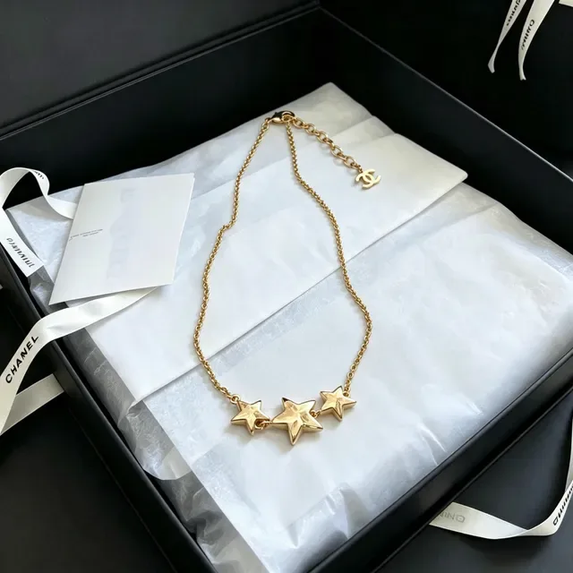 Chanel Three Stars Black Enamel and Gold-Tone Necklace 3