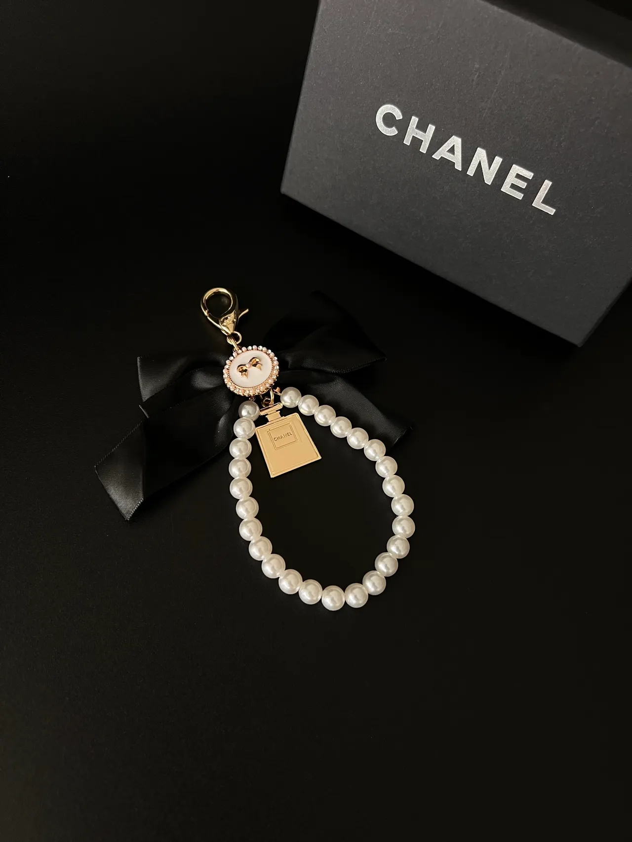 Chanel White Gold Pearl-Loop Satin Bow Bracelet 5
