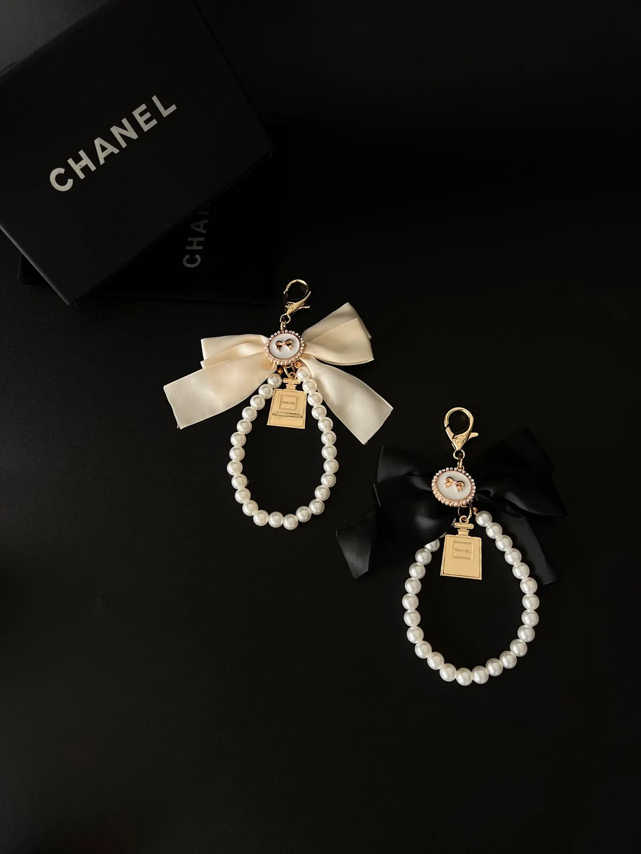 Chanel White Gold Pearl-Loop Satin Bow Bracelet 10