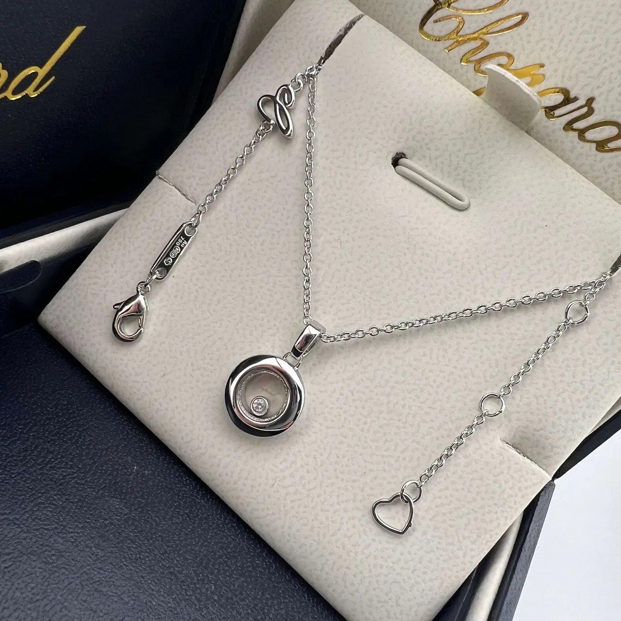 Chopard Happy Diamonds Ouro e Prata Pingente Disco Giratório Diamante Solto Colar 4