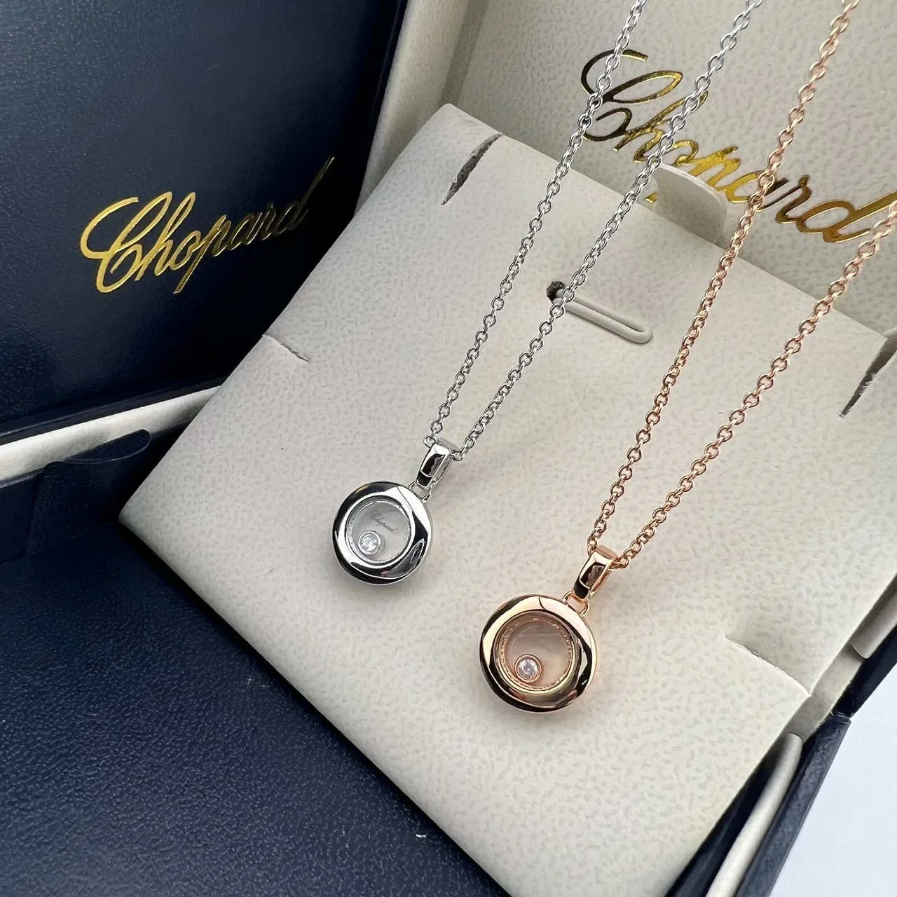 Chopard Happy Diamonds Ouro e Prata Pingente Disco Giratório Diamante Solto Colar 5