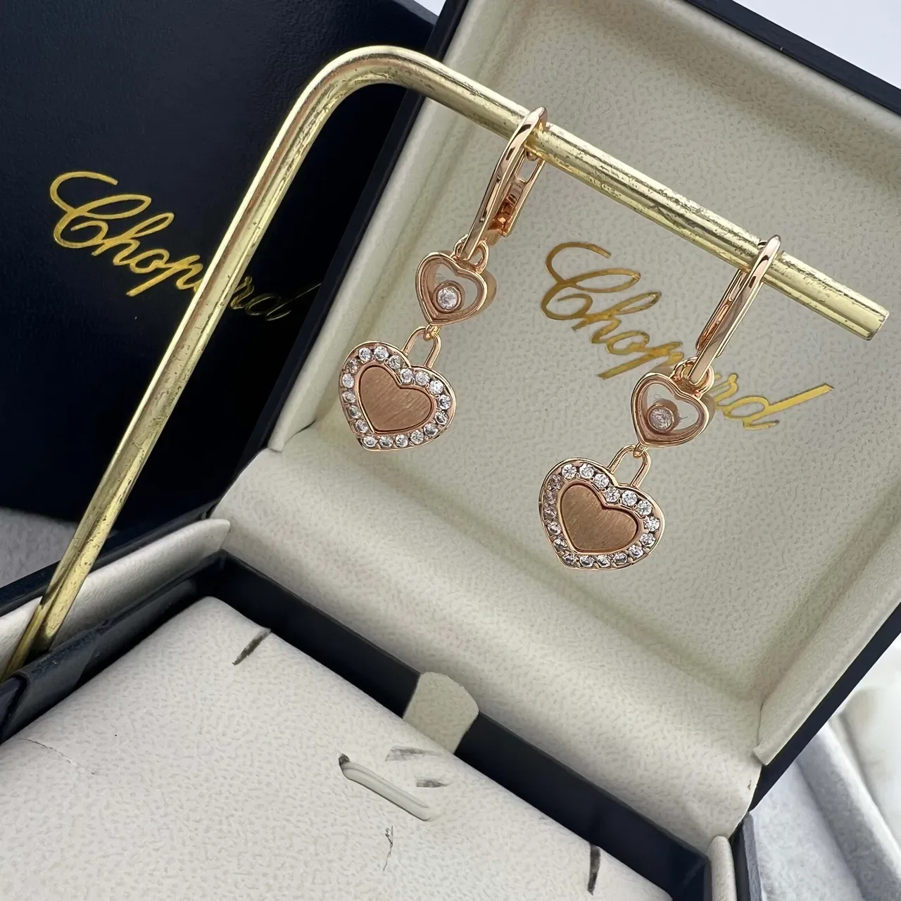 Chopard Boucles d'Oreilles Cœurs Heureux Cœur Double Pavé 3