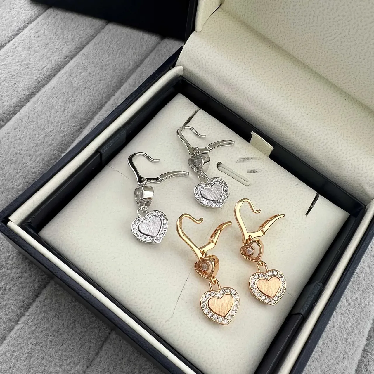 Chopard Boucles d'Oreilles Cœurs Heureux Cœur Double Pavé 5