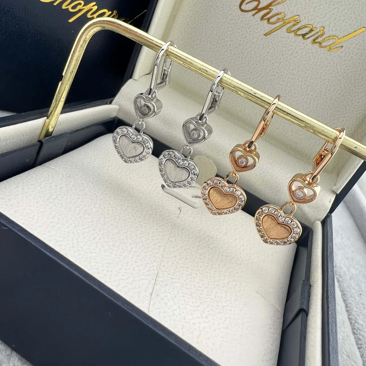Chopard Boucles d'Oreilles Cœurs Heureux Cœur Double Pavé 6