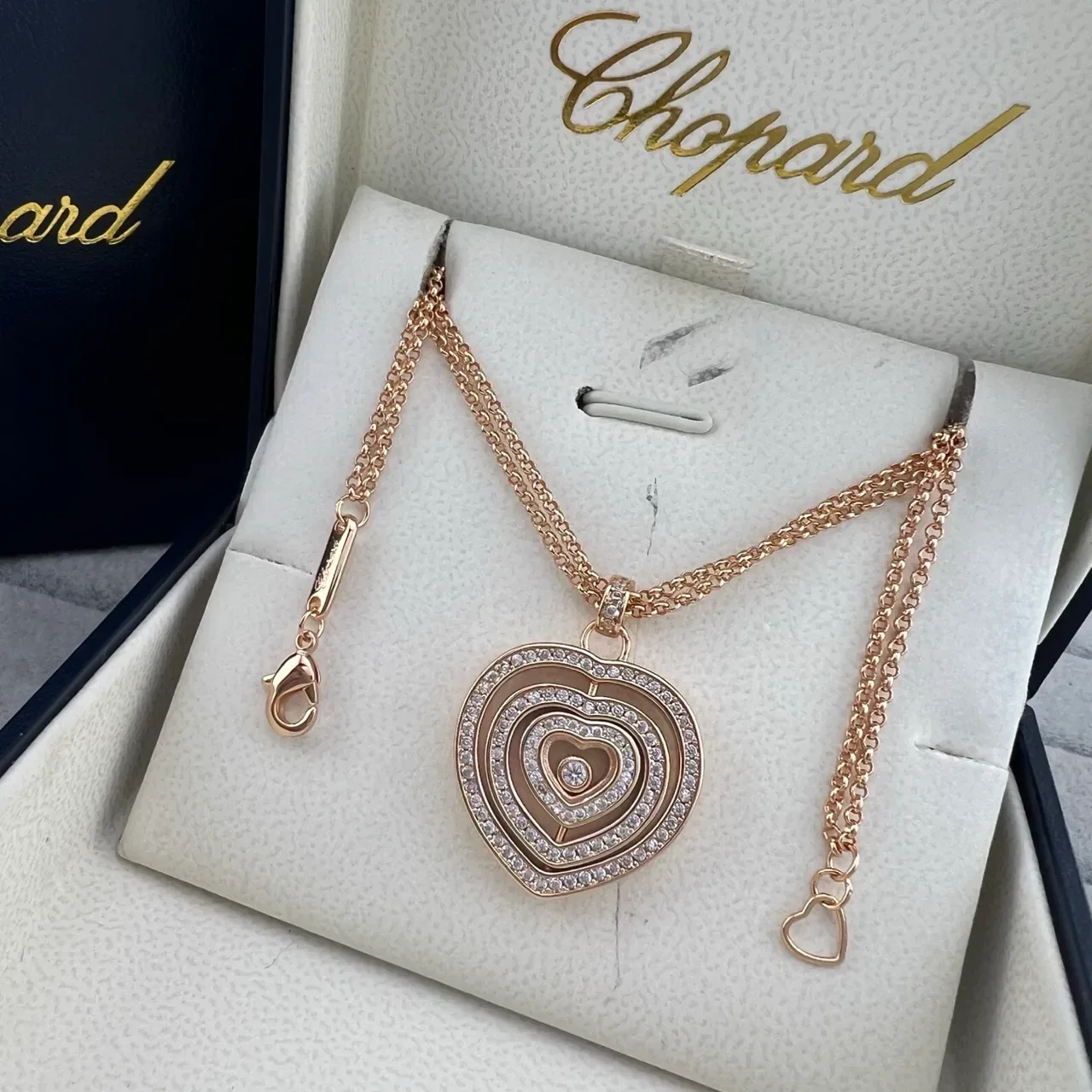 Chopard Happy Hearts Silver Gold Concentric Heart Pendants Pavé-Set Diamonds Necklace 3
