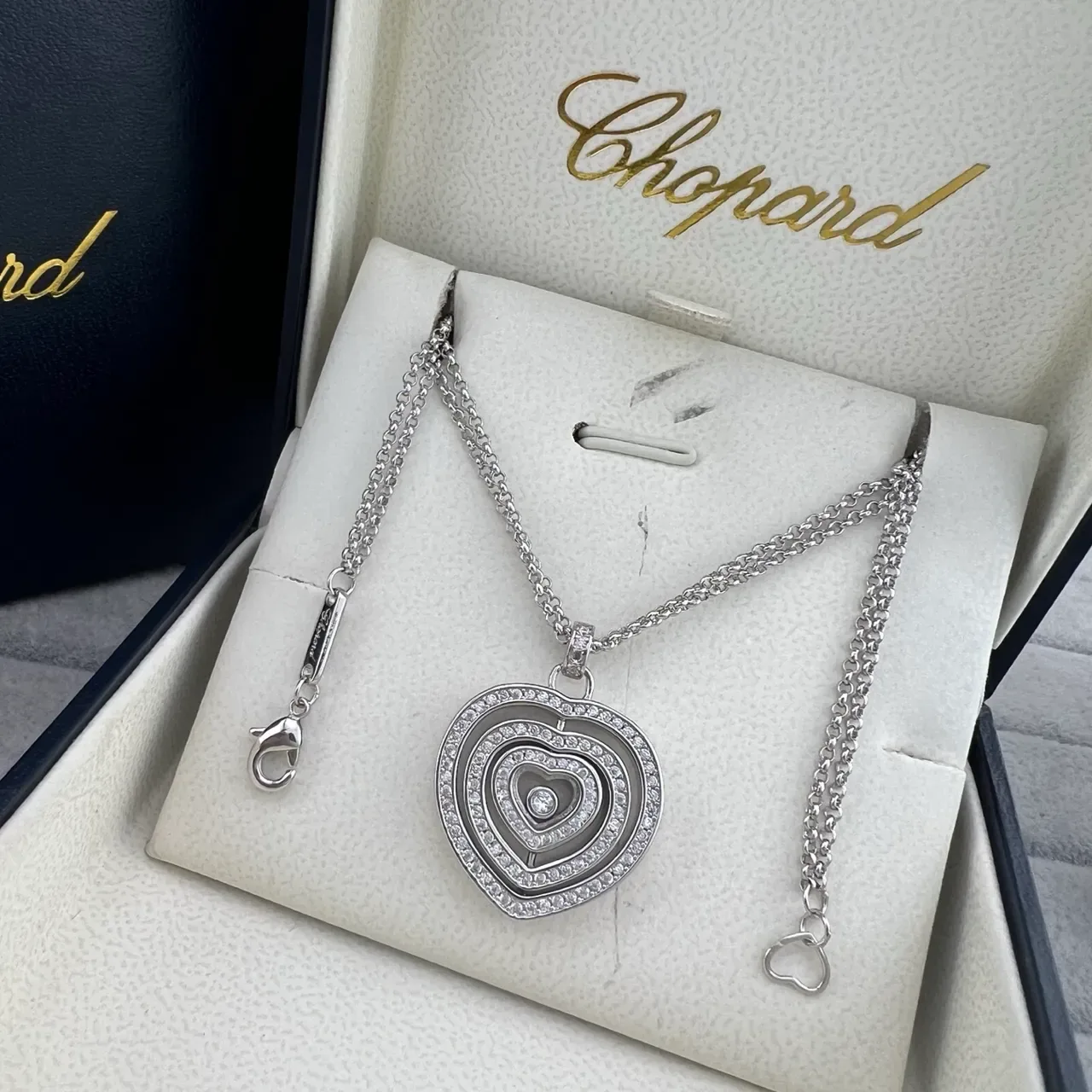 Chopard Happy Hearts Silver Gold Concentric Heart Pendants Pavé-Set Diamonds Necklace 4
